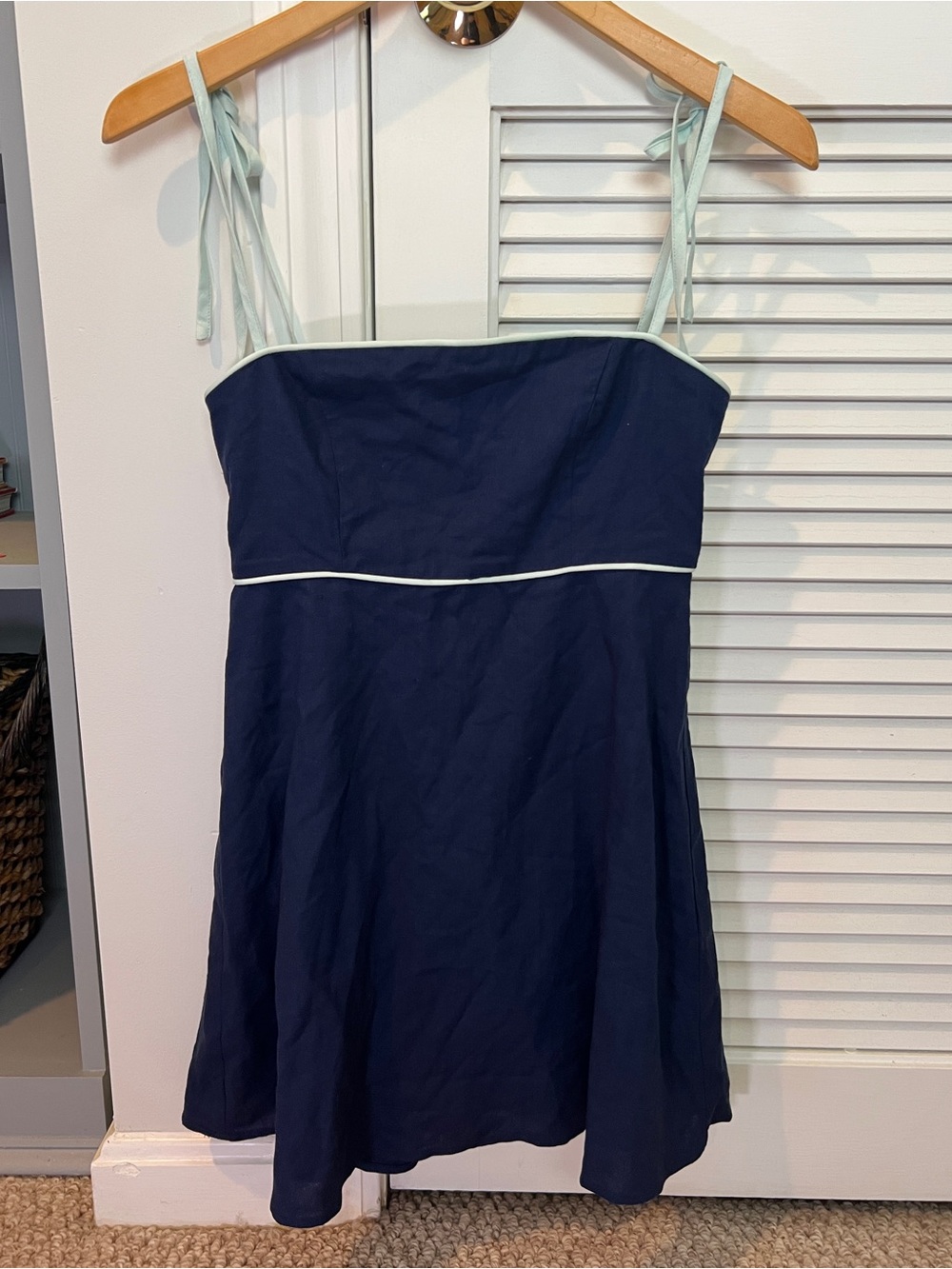Grey Bandit Navy Saylor Linen Blend Mini Dress Summer Vacation Size XS